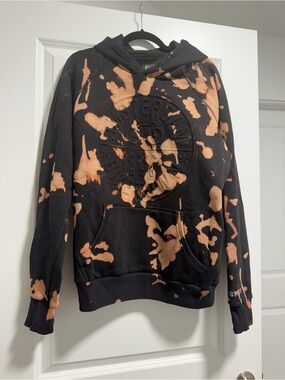 Fox Black and Orange Bleach-Effect Pullover Hoodie